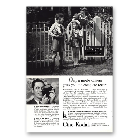 1939 Cine Kodak K Camera Childs First Day of School Vintage Magazine Print Ad