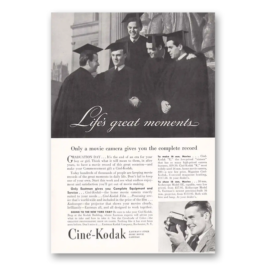 1939 Cine Kodak K Camera Graduation Day End of Era Vintage Magazine Print Ad