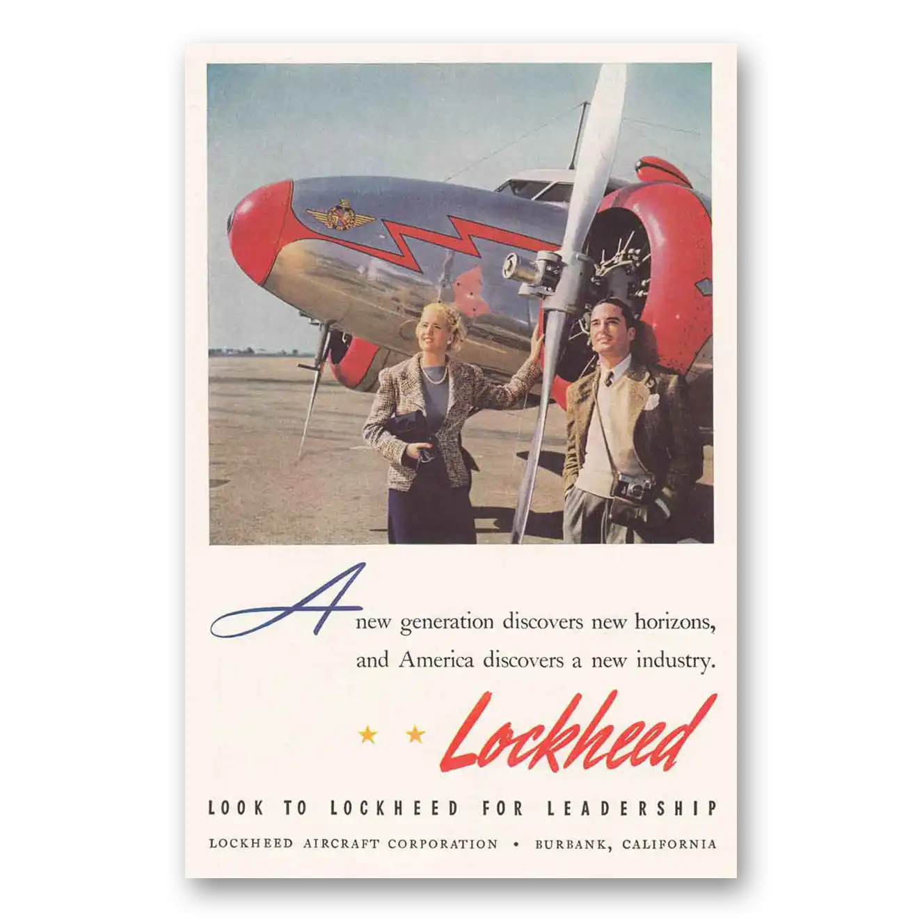 1939 Lockheed New Generation Discovers New Horizons Vintage Magazine Print Ad