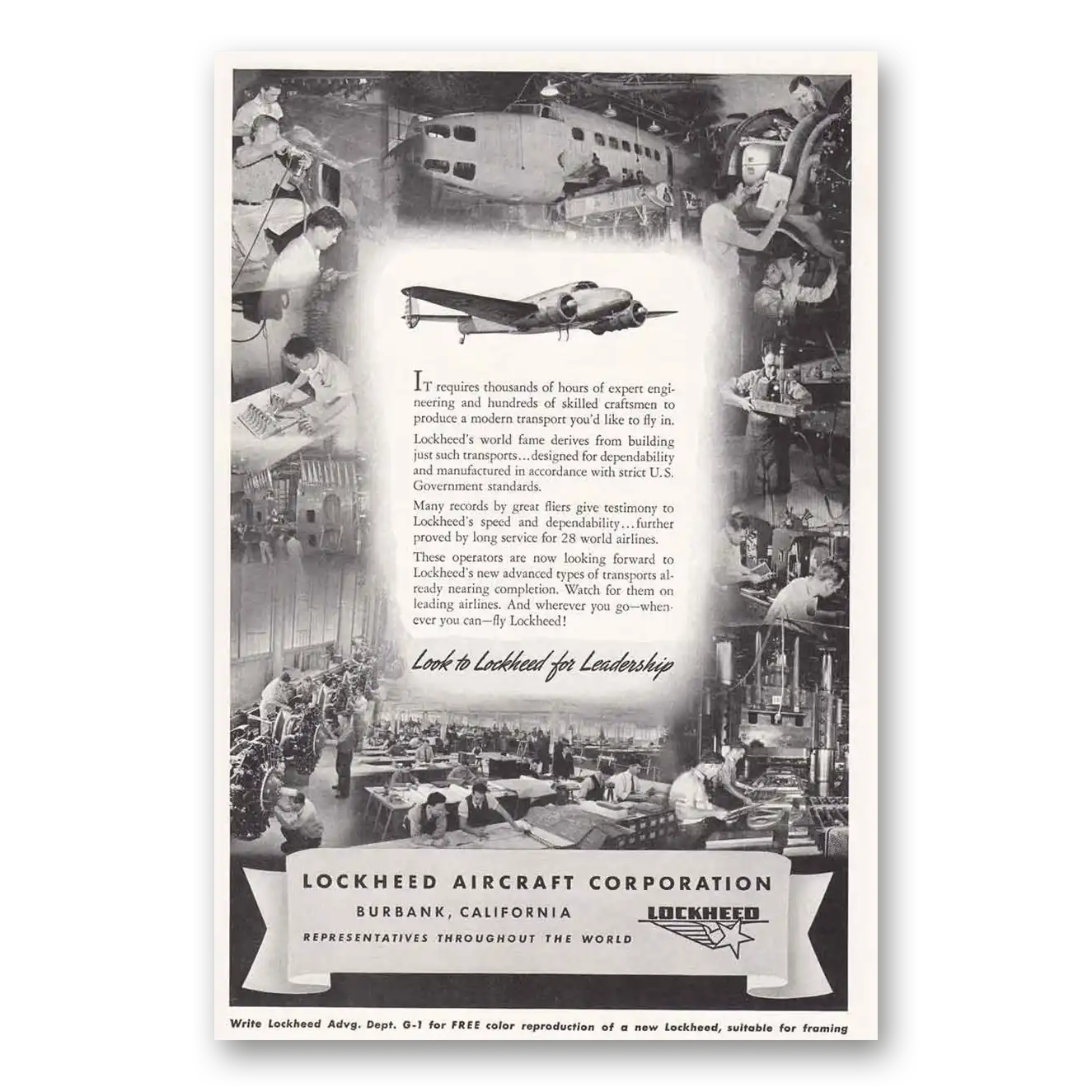 1939 Lockheed Thousands of Hours Vintage Magazine Print Ad