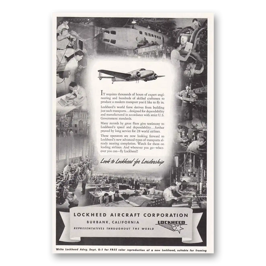 1939 Lockheed Thousands of Hours Vintage Magazine Print Ad