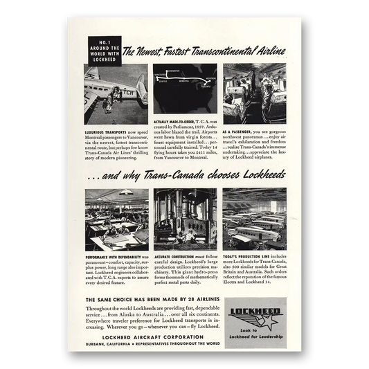 1939 Lockheed Fastest Transcontinental Airline Vintage Magazine Print Ad