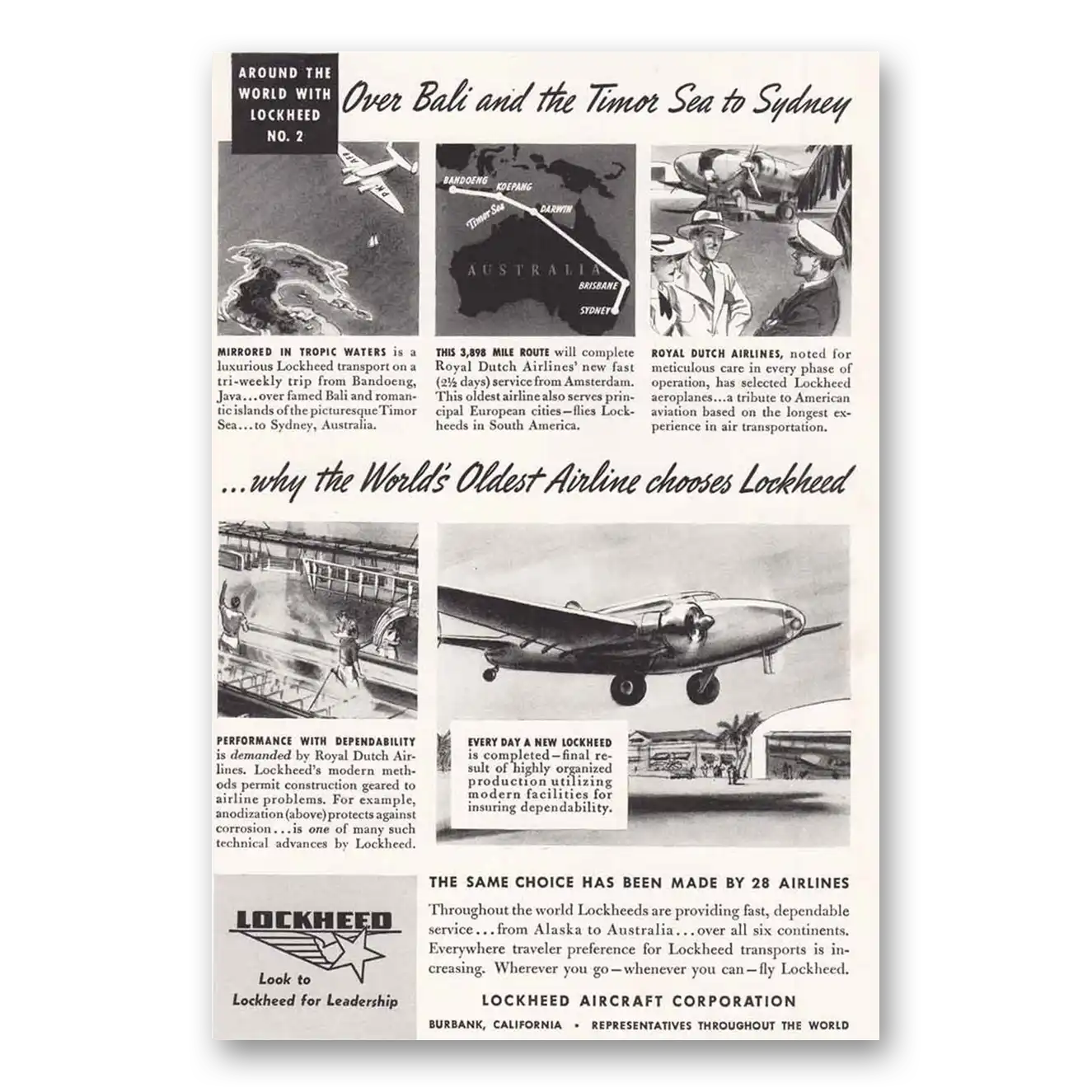 1939 Lockheed Over Bali and the Timor Sea Vintage Magazine Print Ad