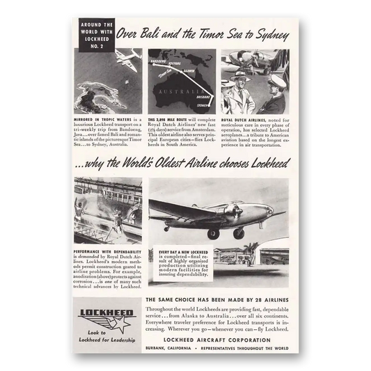 1939 Lockheed Over Bali and the Timor Sea Vintage Magazine Print Ad