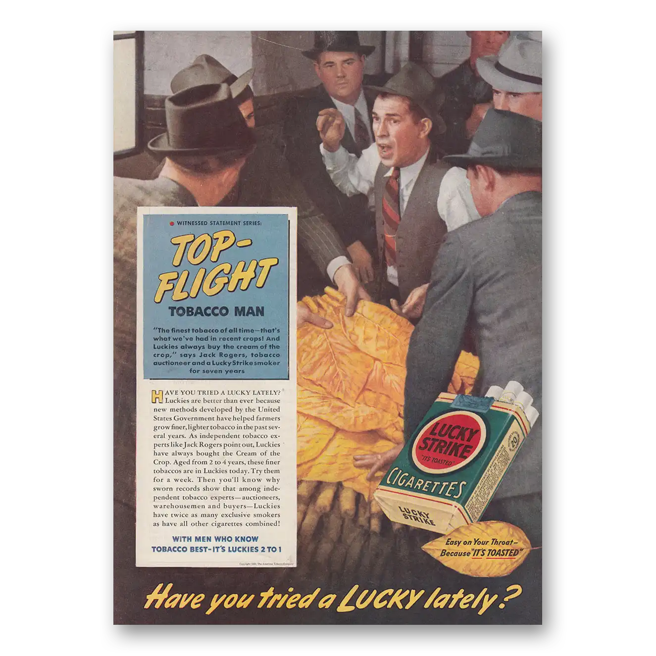 1939 Lucky Strike Cigarettes Top Flight Vintage Magazine Print Ad