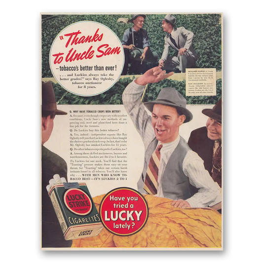 1939 Lucky Strike Cigarettes Thanks to Uncle Sam Vintage Magazine Print Ad