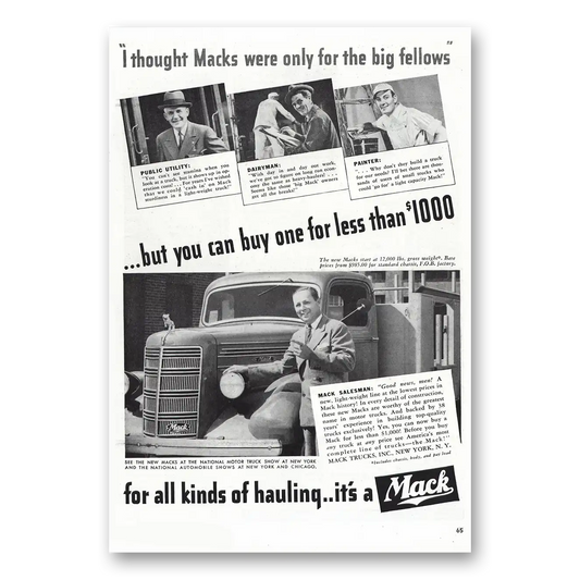 1939 Mack Trucks Thought Macks Were Only Big Fellows Vintage Magazine Print Ad