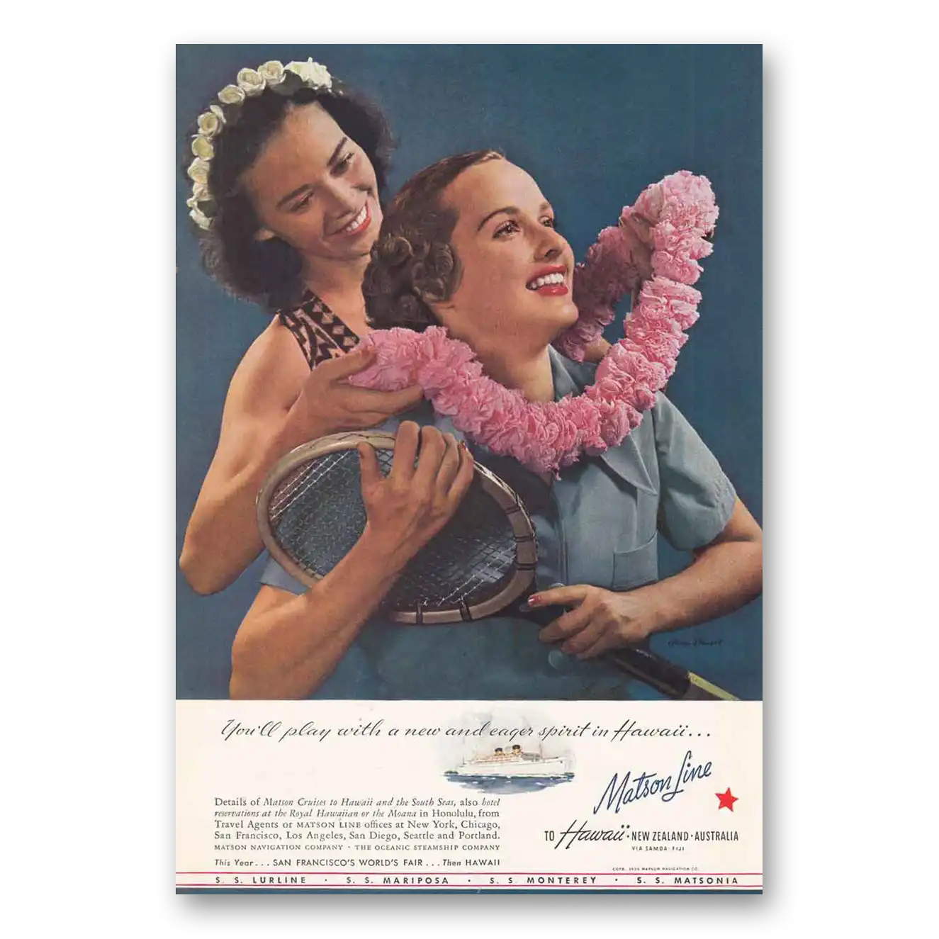 1939 Matson Line Play New Eager Spirit Hawaii Vintage Magazine Print Ad