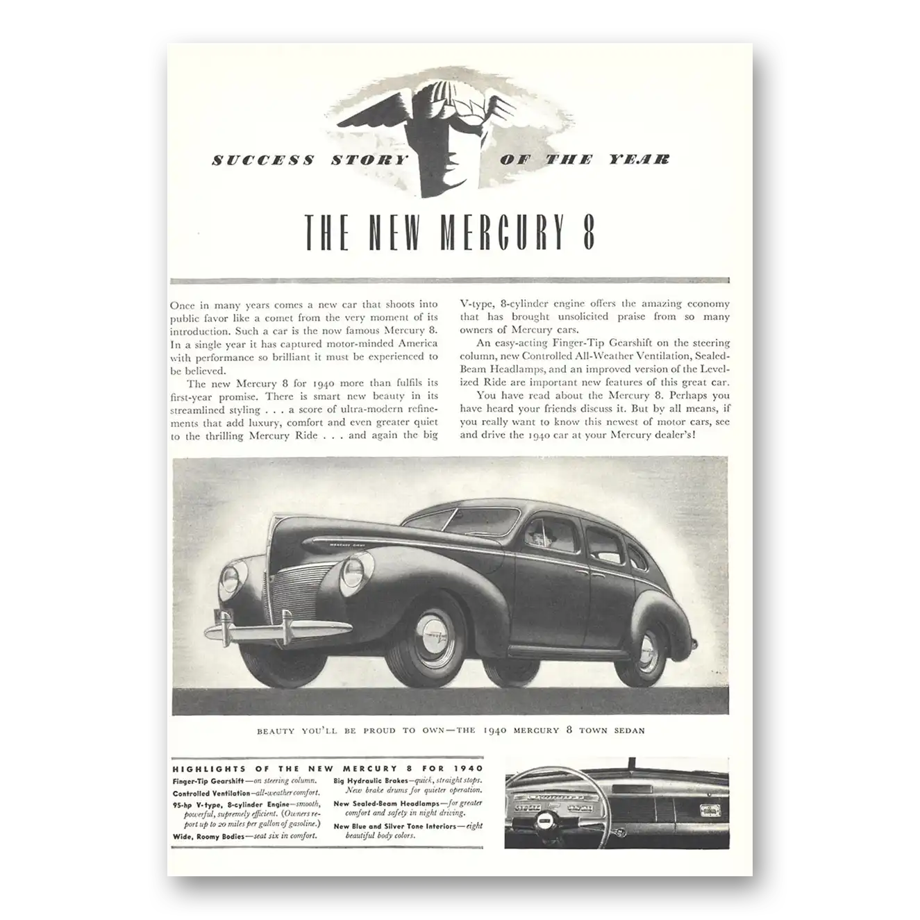 1939 Mercury 8 Success Story of the Year Vintage Magazine Print Ad