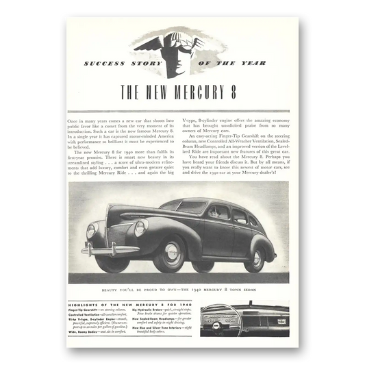 1939 Mercury 8 Success Story of the Year Vintage Magazine Print Ad