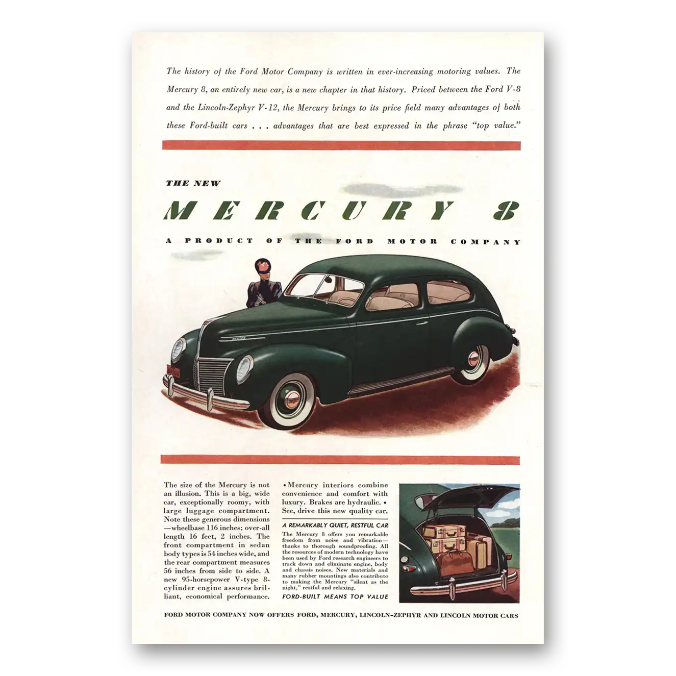 1939 Mercury 8 Type Size Is Not an Illusion Vintage Magazine Print Ad