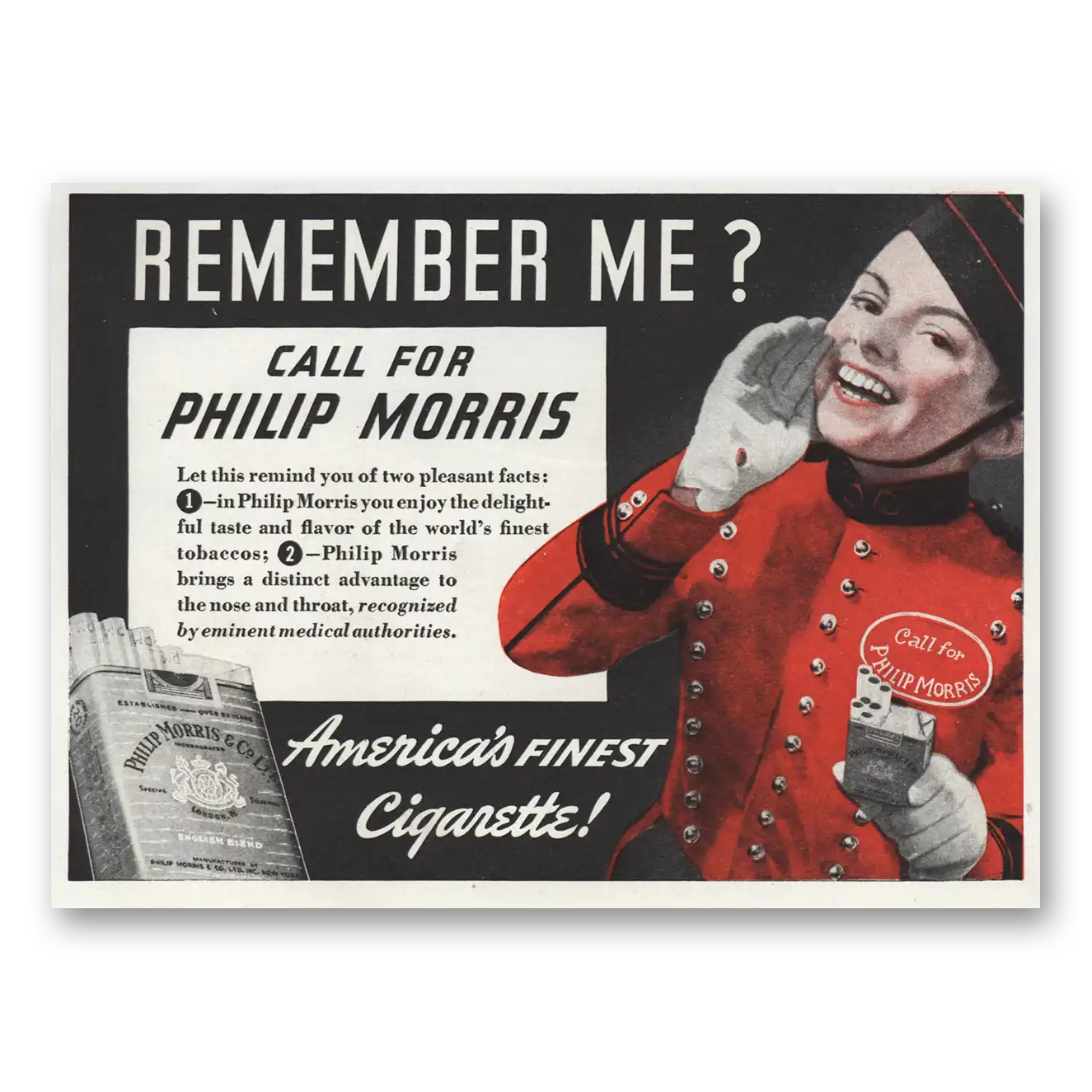 1939 Philip Morris Cigarettes Remember Me Call For Vintage Magazine Print Ad