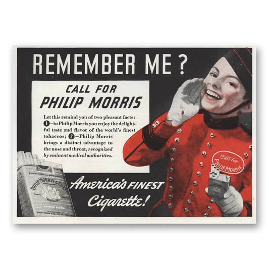 1939 Philip Morris Cigarettes Remember Me Call For Vintage Magazine Print Ad