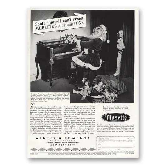 1939 Musette Piano Santa Himself Cant Resist Vintage Magazine Print Ad