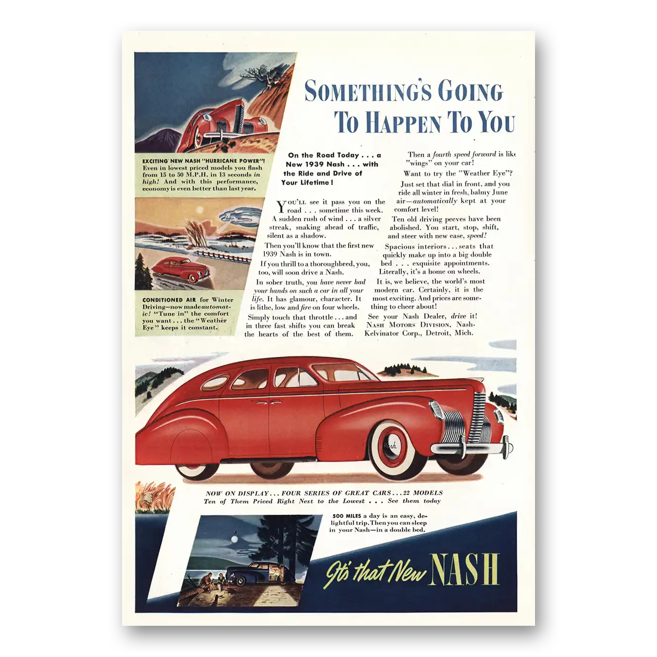 1939 Nash Motors Hurricane Power Vintage Magazine Print Ad