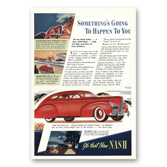 1939 Nash Motors Hurricane Power Vintage Magazine Print Ad