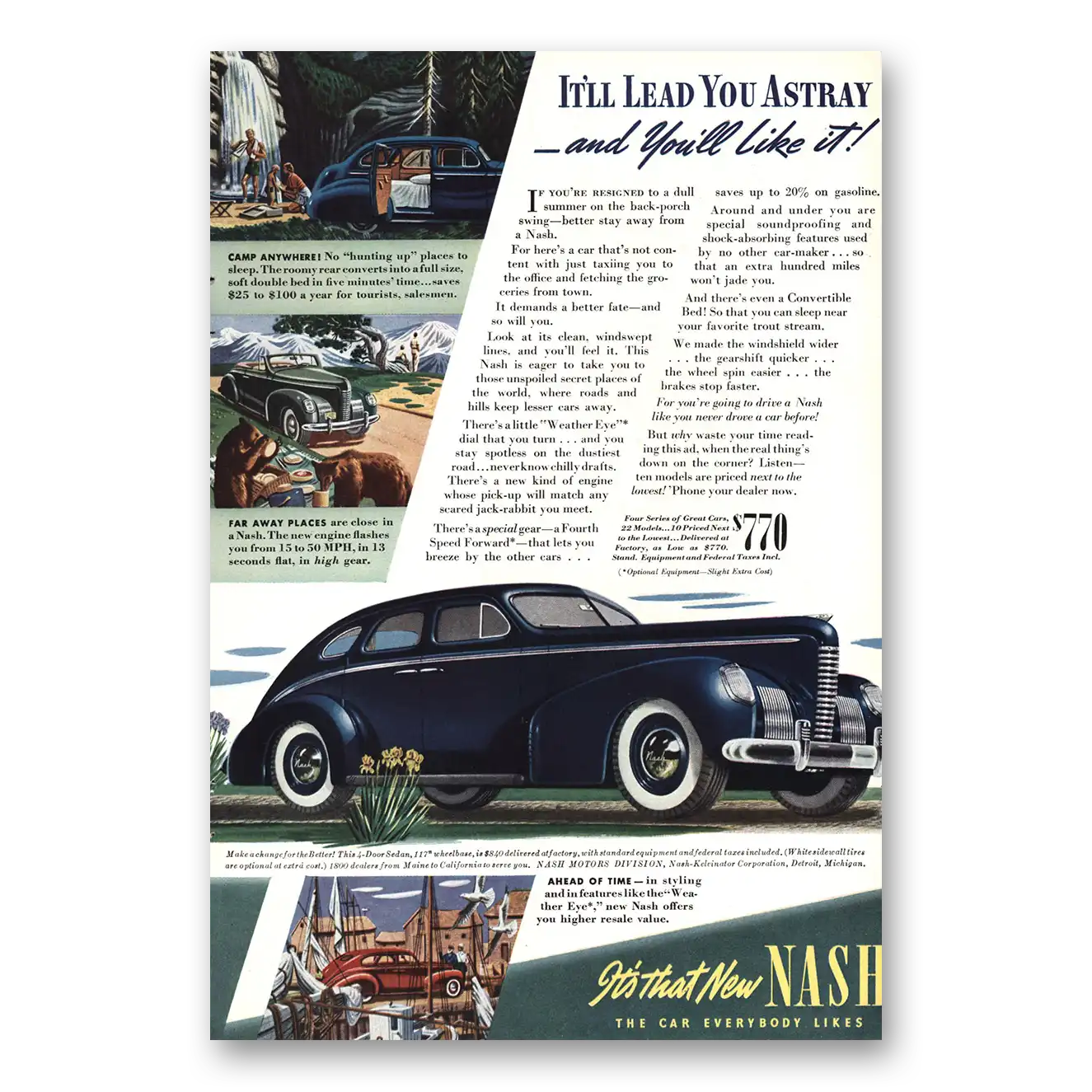 1939 Nash Motors Lead You Astray Vintage Magazine Print Ad