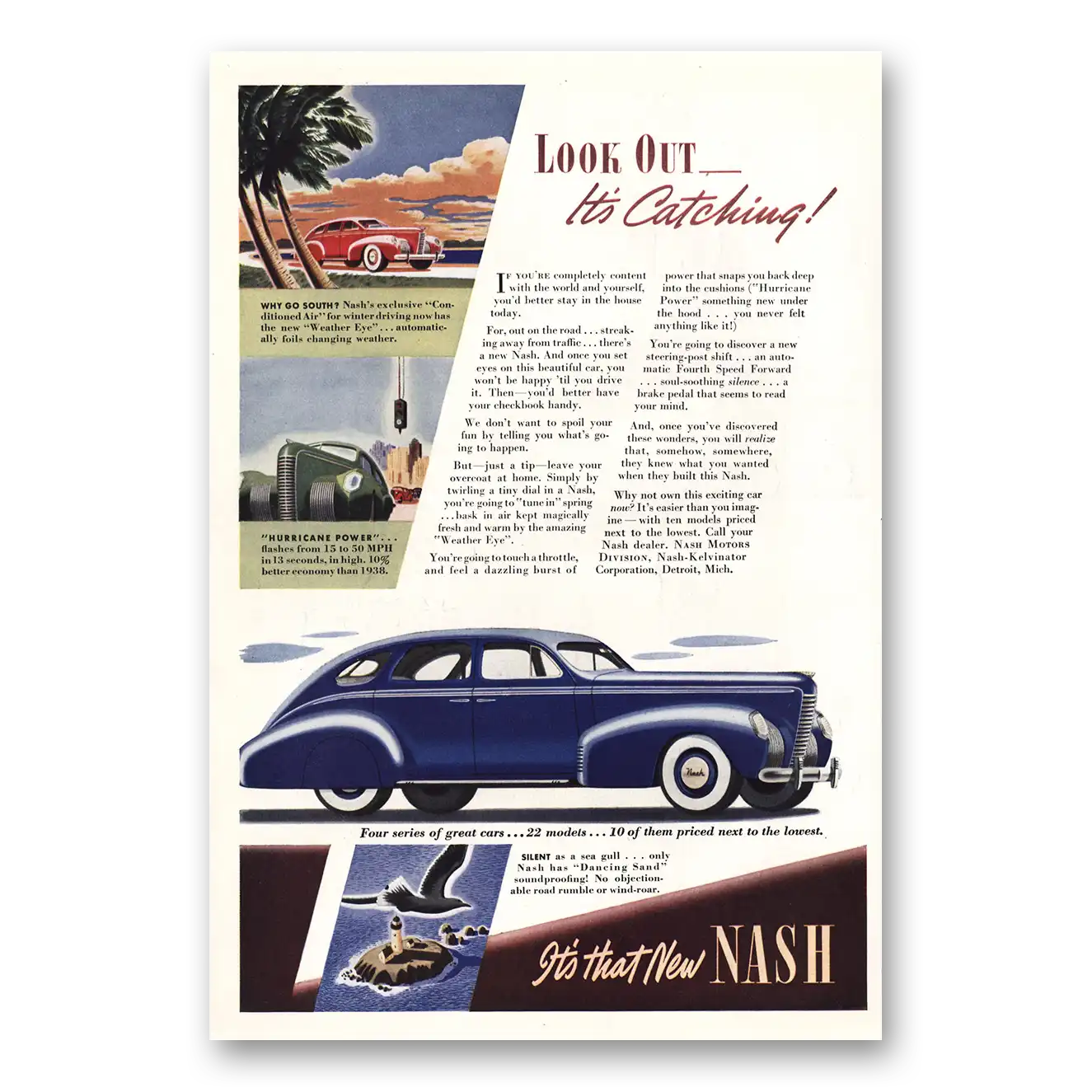 1939 Nash Motors Catching Vintage Magazine Print Ad