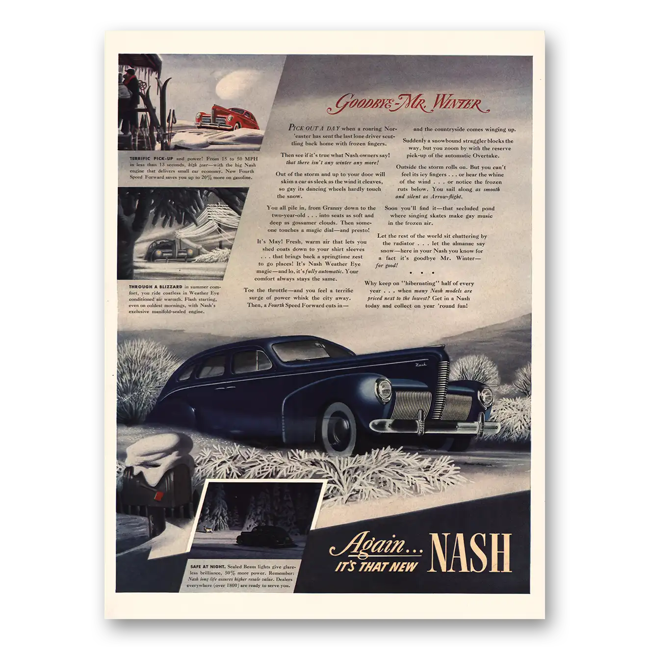 1939 Nash Motors Goodbye Mr Winter Vintage Magazine Print Ad