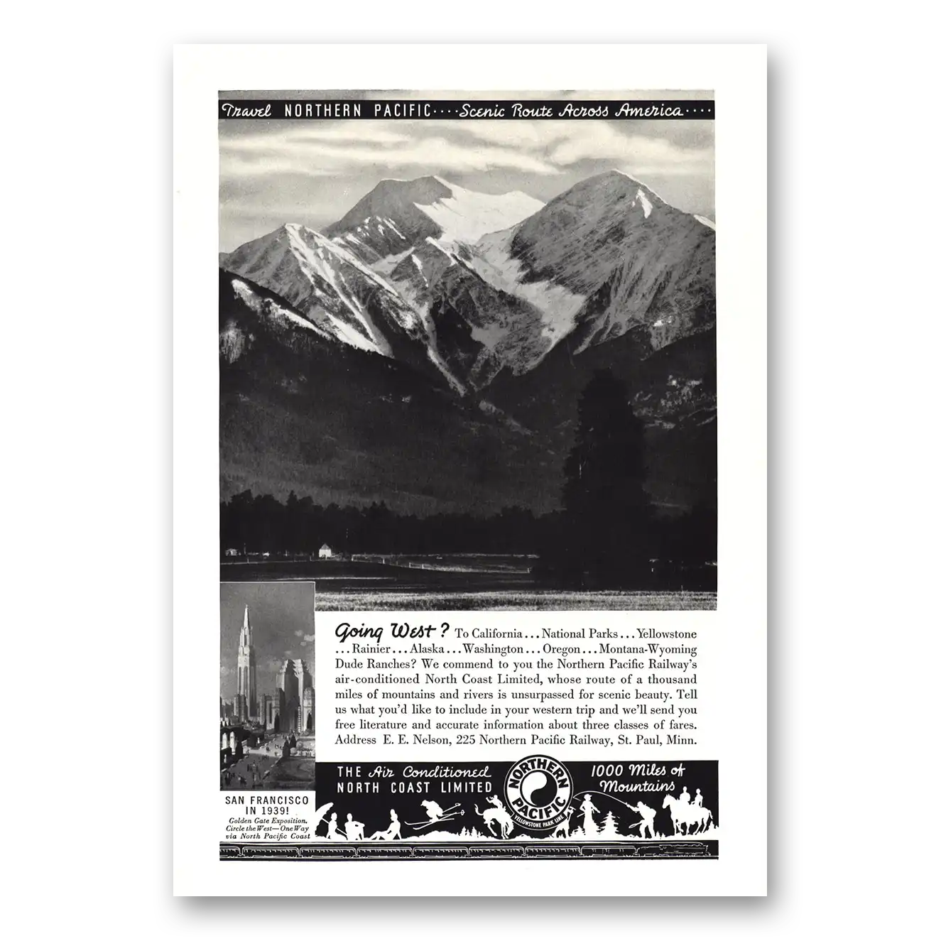 1939 Northern Pacific Railway Going West Air Conditioning Vintage Magazine Print Ad