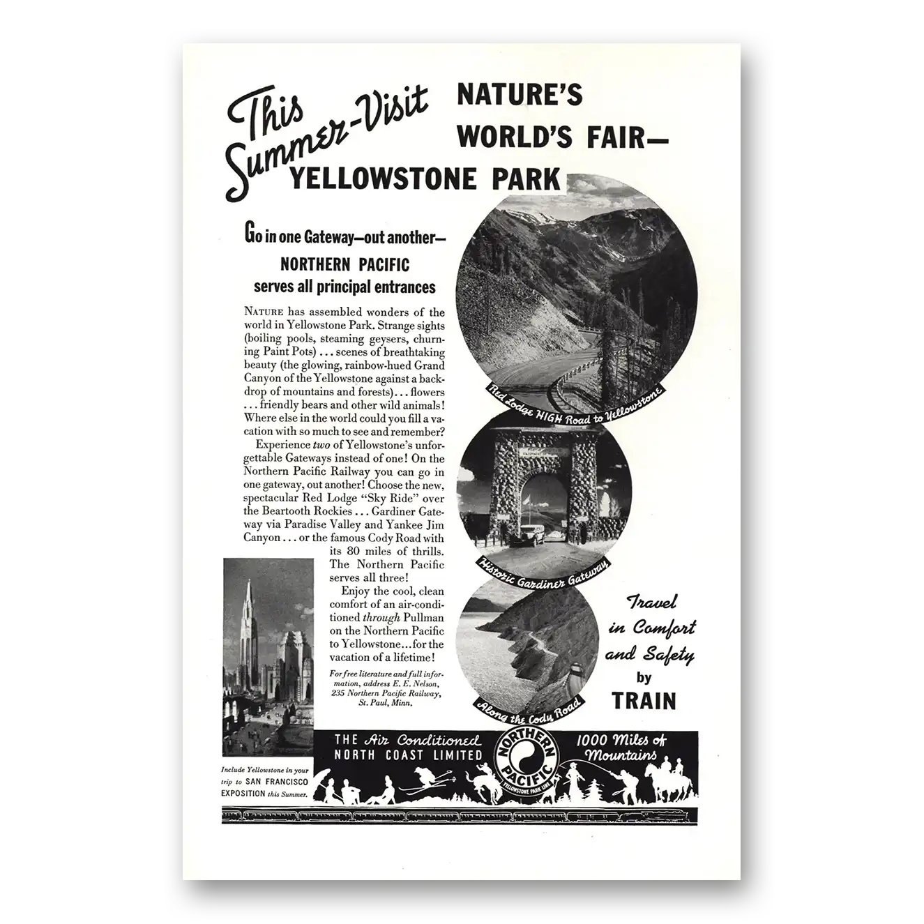 1939 Northern Pacific Railway Natures World Fair Yellowstone Vintage Magazine Print Ad