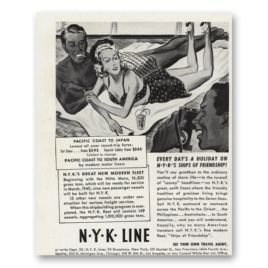 1939 NYK Line Every Days a Holiday Vintage Magazine Print Ad