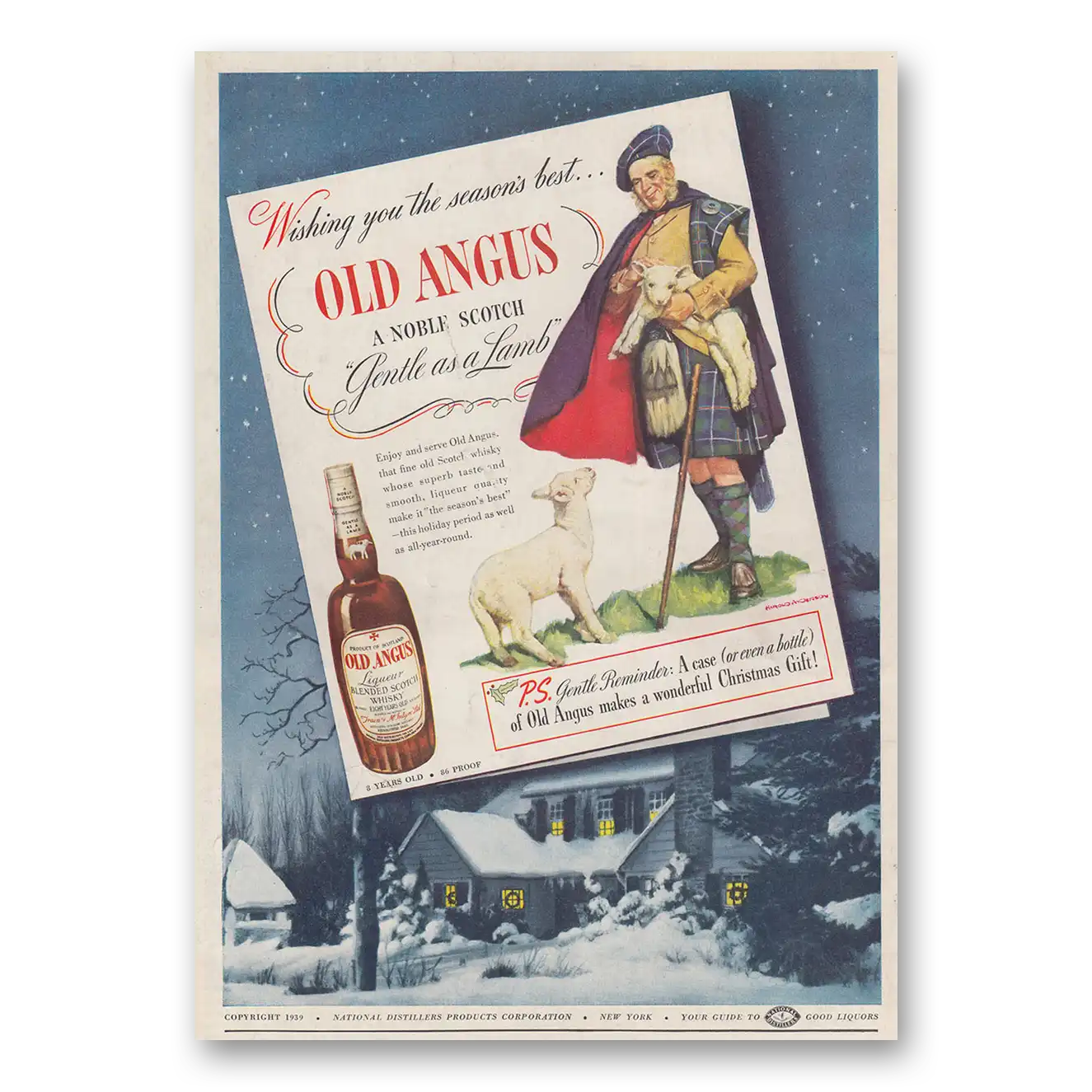 1939 Old Angus Whisky Wishing You the Seasons Best Vintage Magazine Print Ad