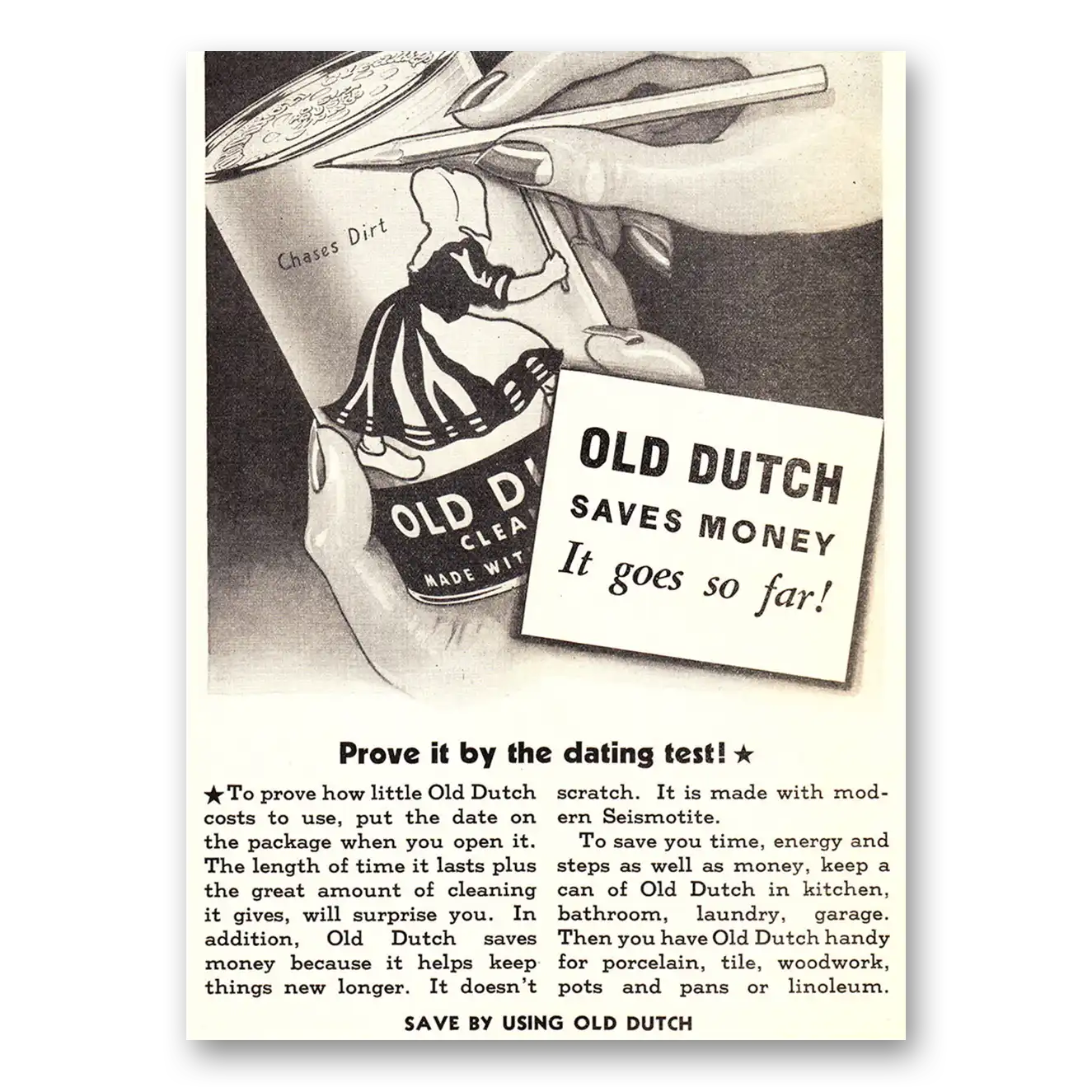 1939 Old Dutch Cleanser Prove It By the Dating Test Vintage Magazine Print Ad