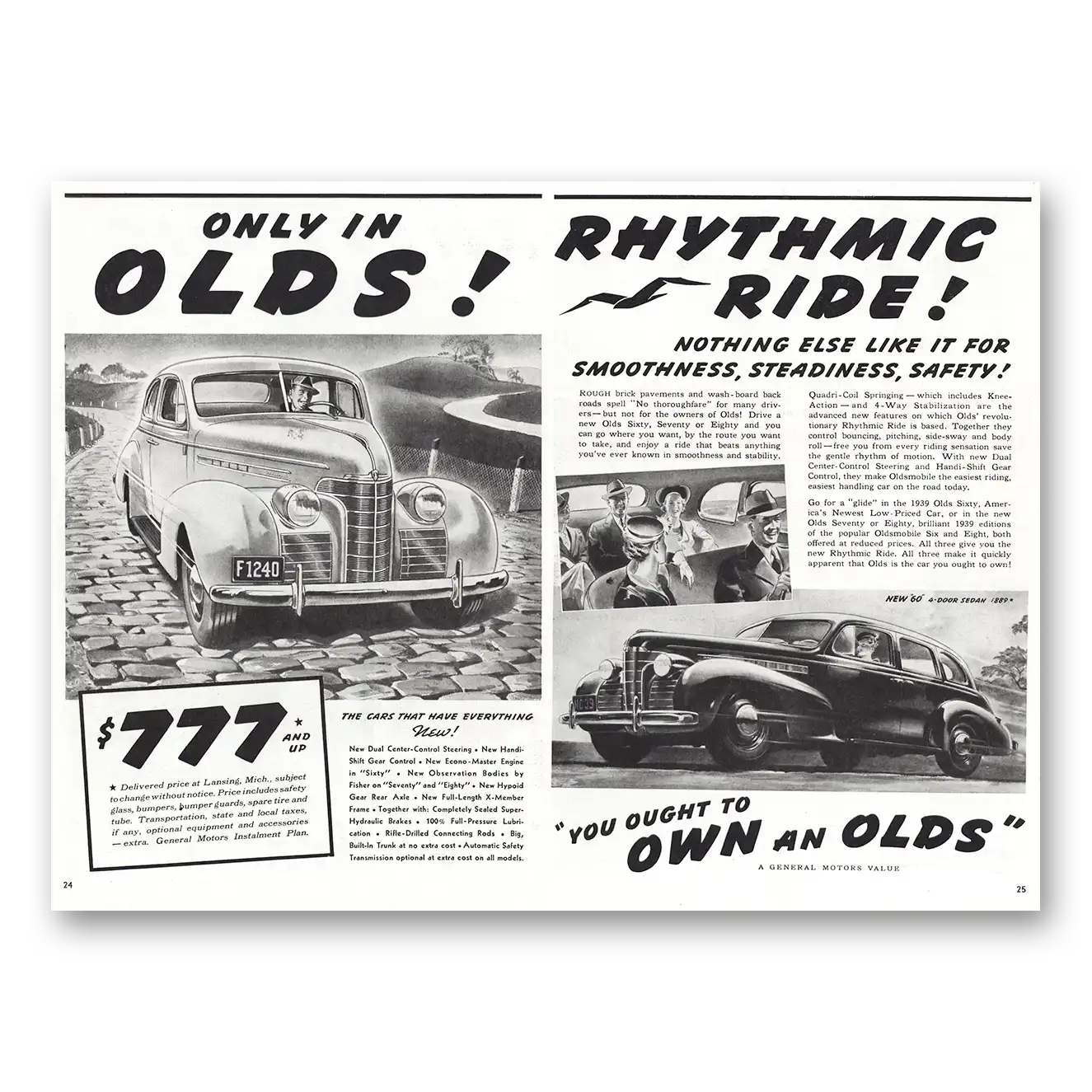 1939 Oldsmobile Only In Olds Rhythmic Ride Vintage Magazine Print Ad