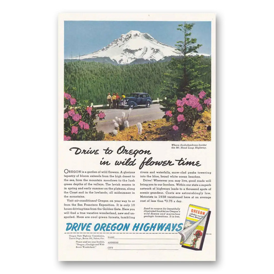 1939 Oregon Highways Drive to Oregon in Wild Flower Vintage Magazine Print Ad