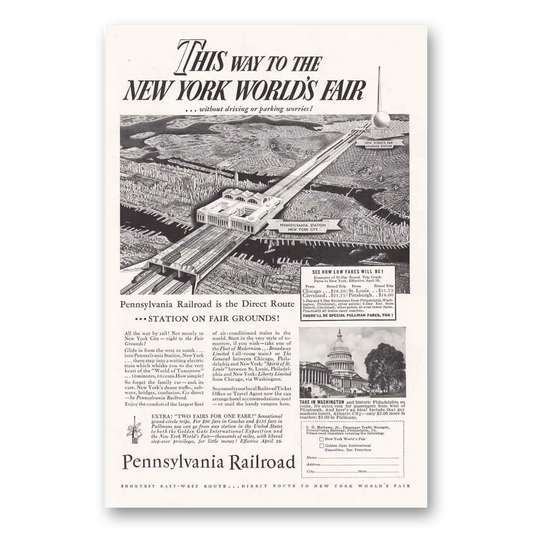 1939 Pennsylvania Railroad New York Worlds Fair Dire Vintage Magazine Print Ad