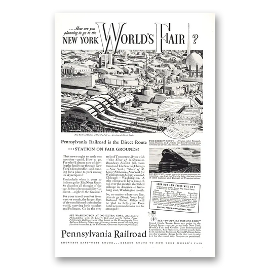 1939 Pennsylvania Railroad New York Worlds Fair Vintage Magazine Print Ad