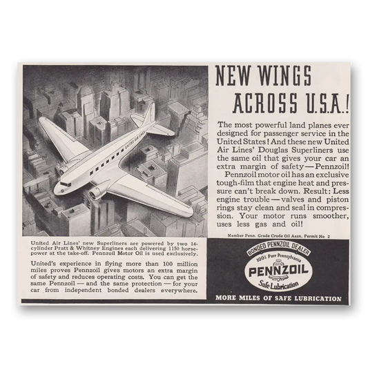 1939 Pennzoil New Wings Across USA Vintage Magazine Print Ad