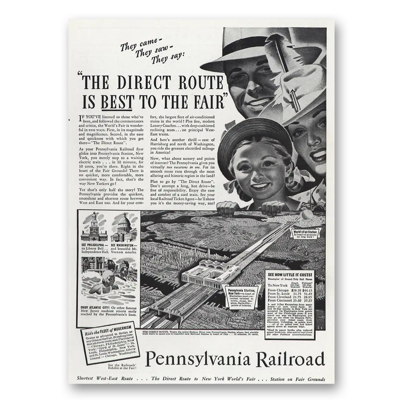 1939 Pennsylvania Railroad Direct Route to the Fair Vintage Magazine Print Ad