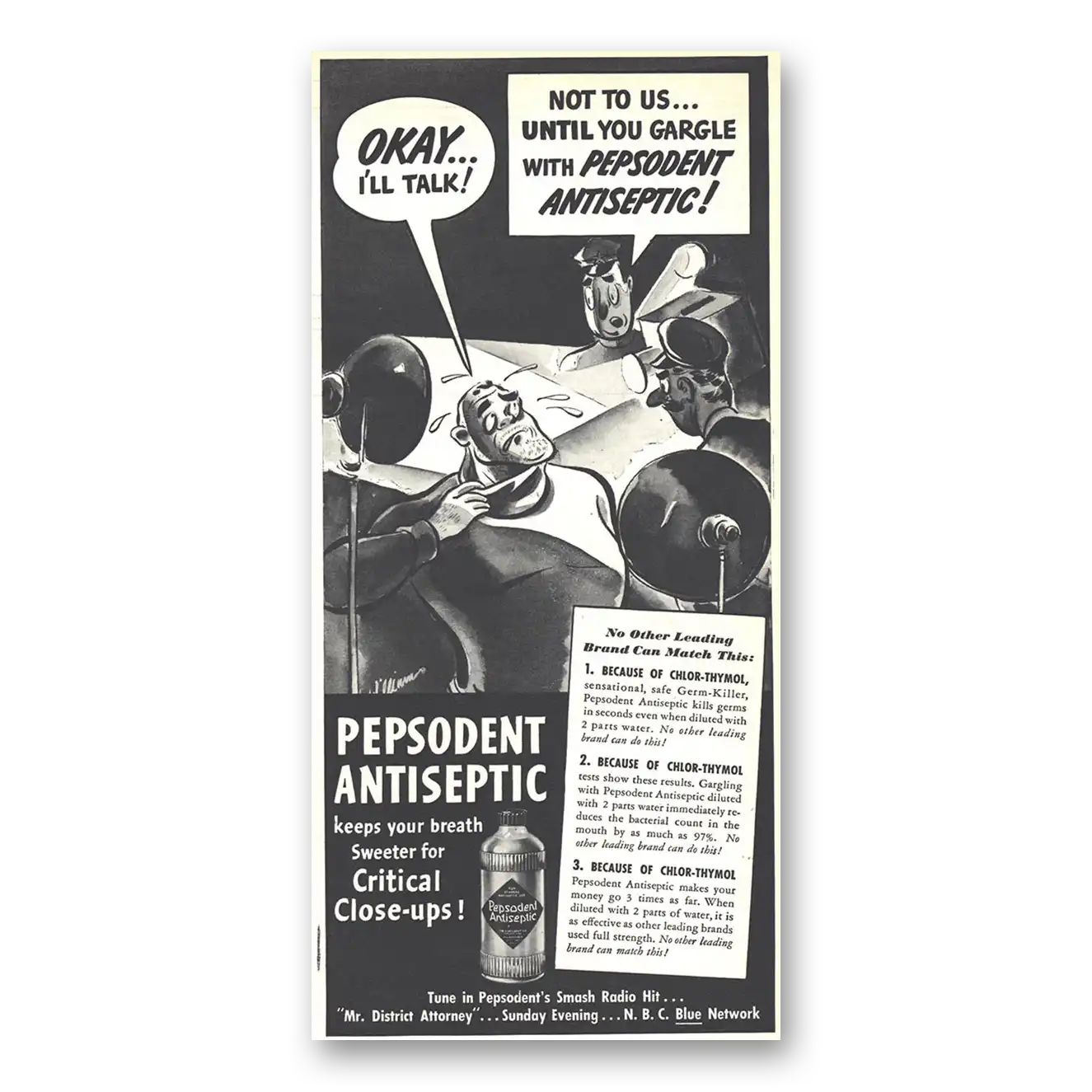 1939 Pepsodent Antiseptic Okay I'll Talk Vintage Magazine Print Ad