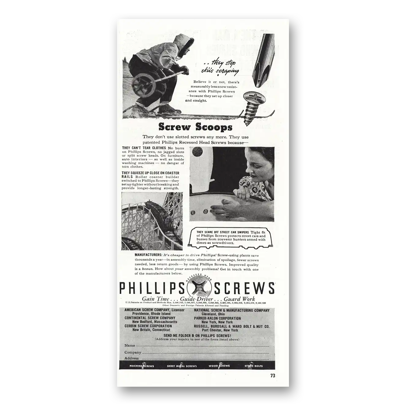 1938 Phillips Screws Screw Scoops Vintage Magazine Print Ad