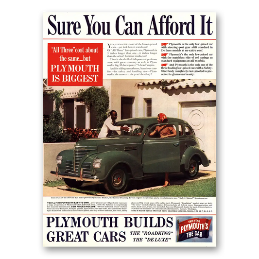 1939 Plymouth Sure You Can Afford It Vintage Magazine Print Ad