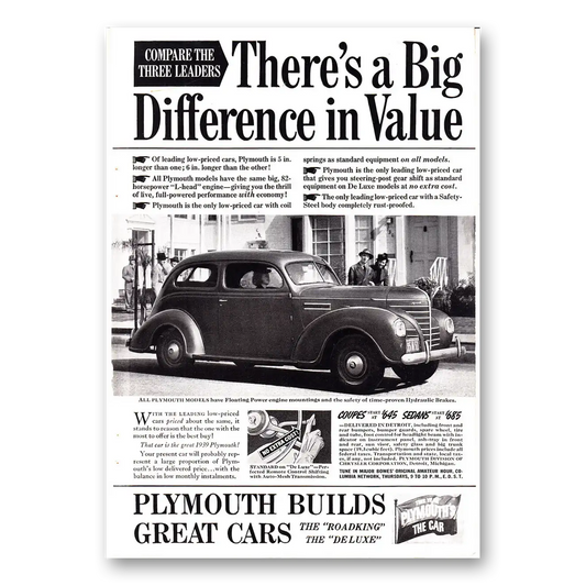 1939 Plymouth Theres a Big Difference in Value Vintage Magazine Print Ad