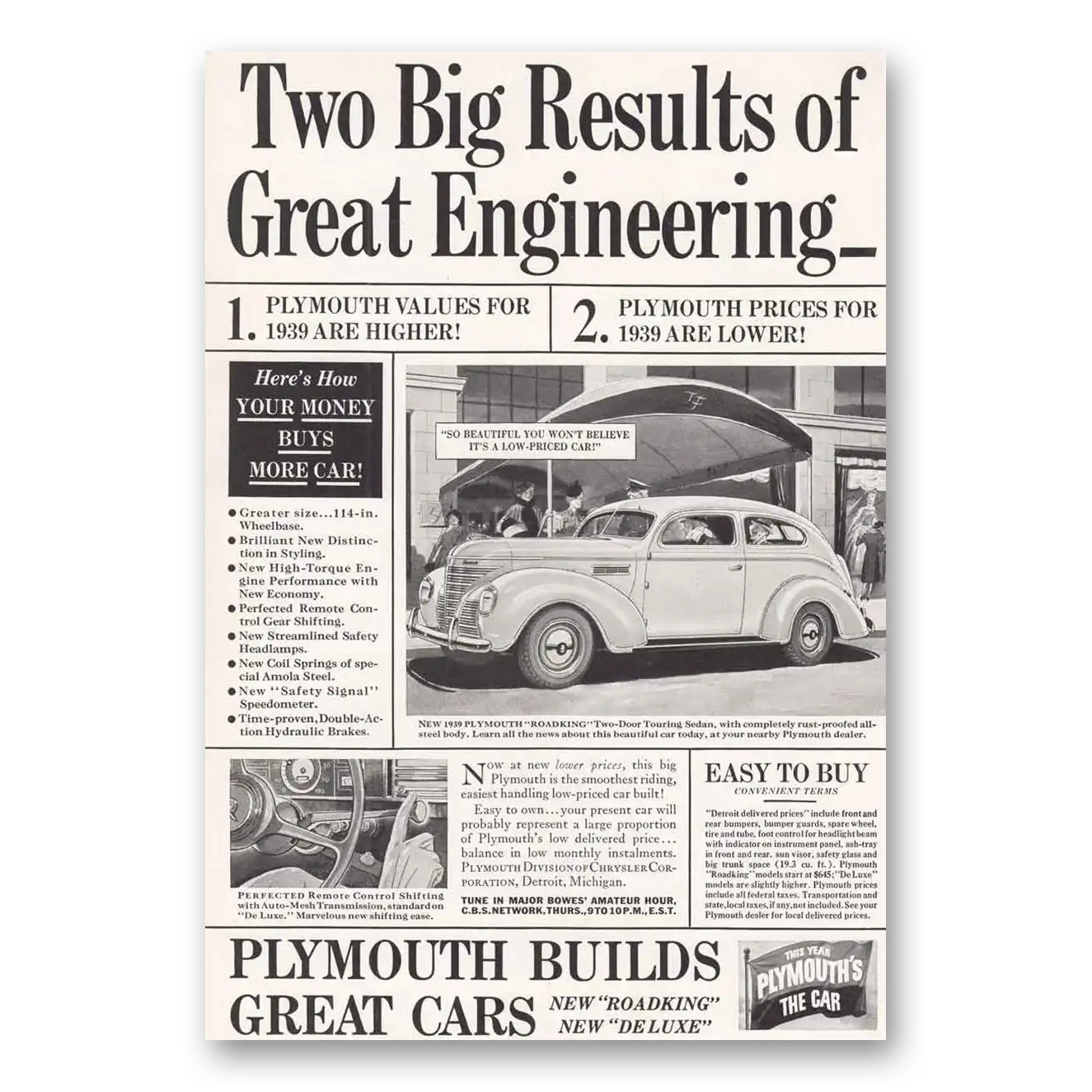 1938 Plymouth Roadking Two Big Results of Great Engineering Vintage Magazine Print Ad