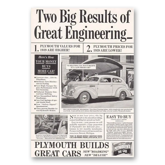 1938 Plymouth Roadking Two Big Results of Great Engineering Vintage Magazine Print Ad