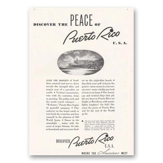 1939 Puerto Rico Discover the Peace Vintage Magazine Print Ad