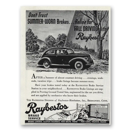 1939 Raybestos Manhattan Brake Service Brake Service Summer Worn Brakes Vintage Magazine Print Ad