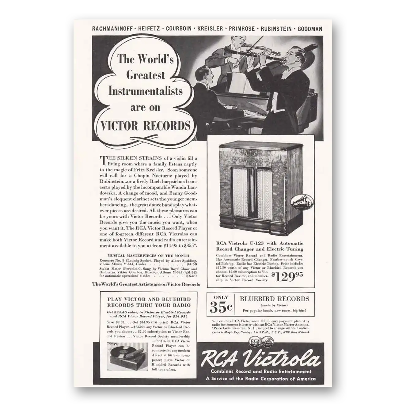 1939 RCA Victor Radios Victrola Worlds Greatest Instrumentalists Vintage Magazine Print Ad