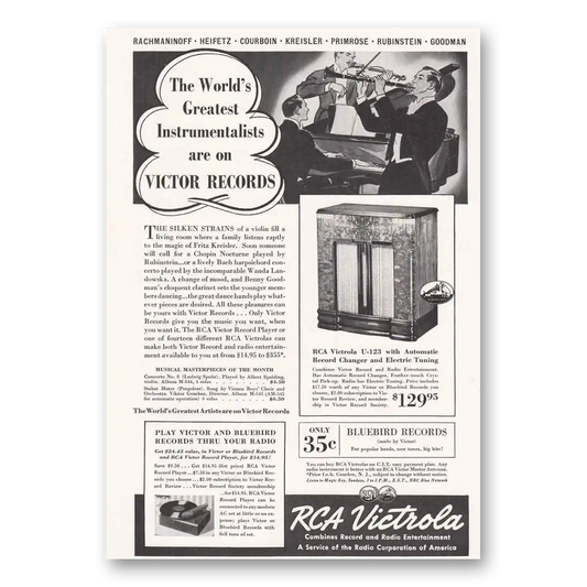 1939 RCA Victor Radios Victrola Worlds Greatest Instrumentalists Vintage Magazine Print Ad