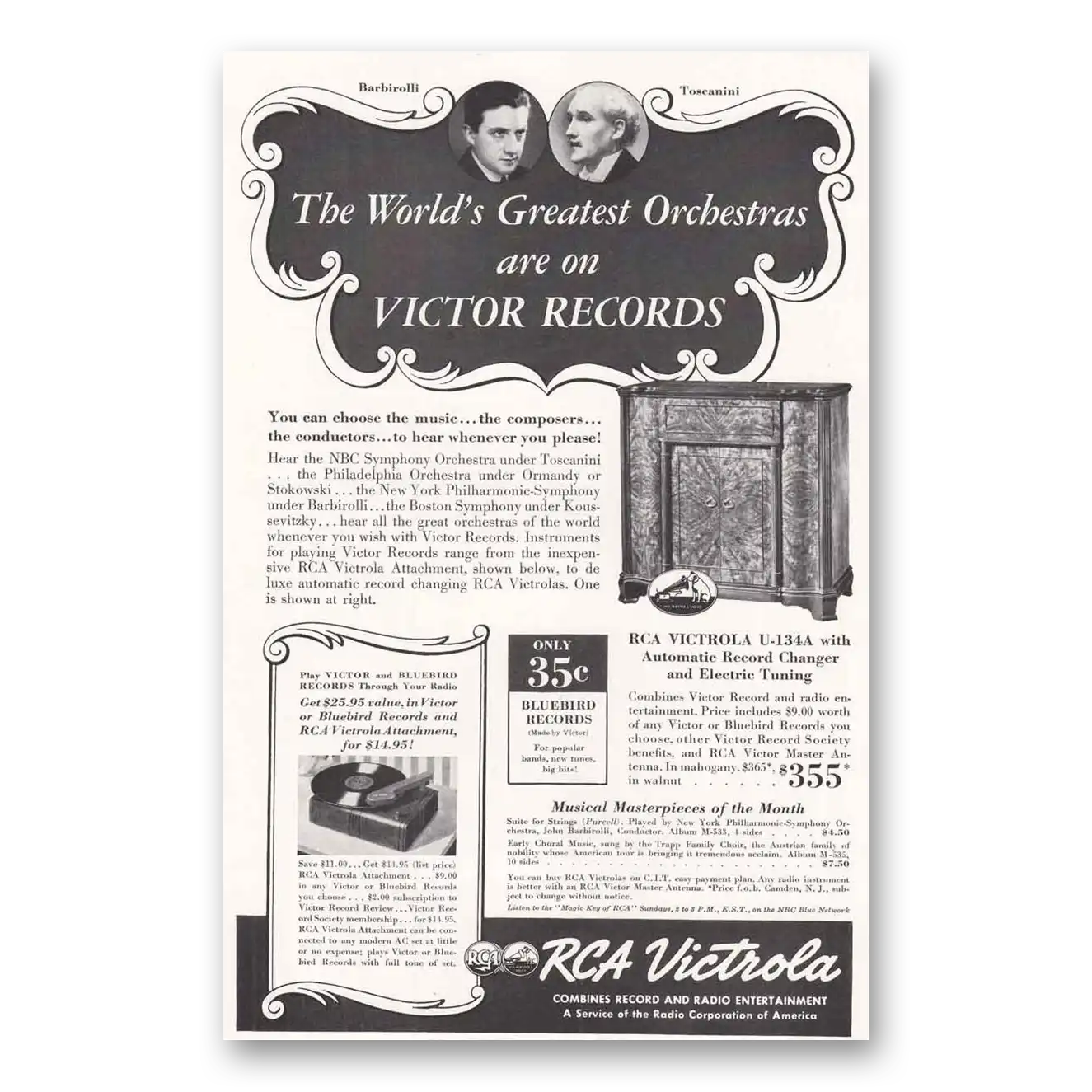 1939 Victrola Barbirolli Toscanini Vintage Magazine Print Ad