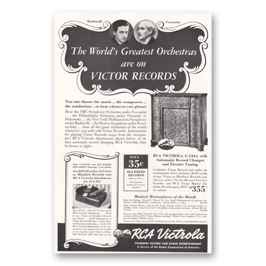 1939 Victrola Barbirolli Toscanini Vintage Magazine Print Ad