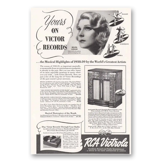 1939 RCA Victor Radios Victrola Miliza Korjus Vintage Magazine Print Ad