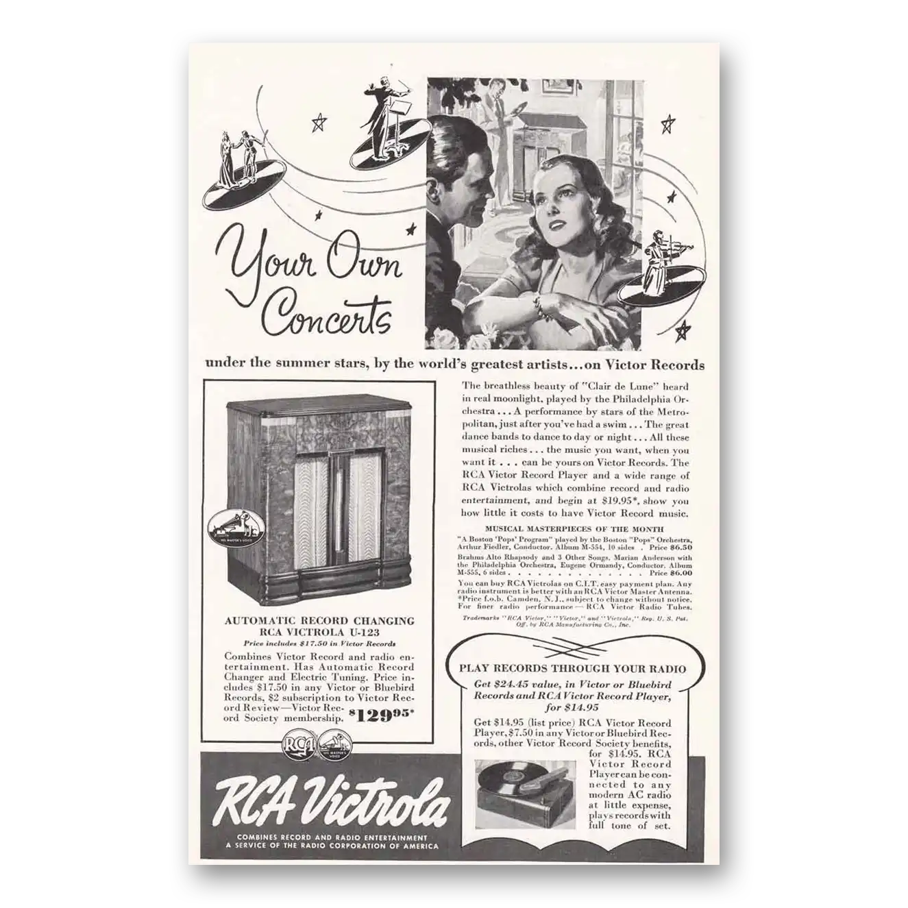 1939 RCA Victor Radios Victrola Your Own Concert Under the Summer Sun Vintage Magazine Print Ad