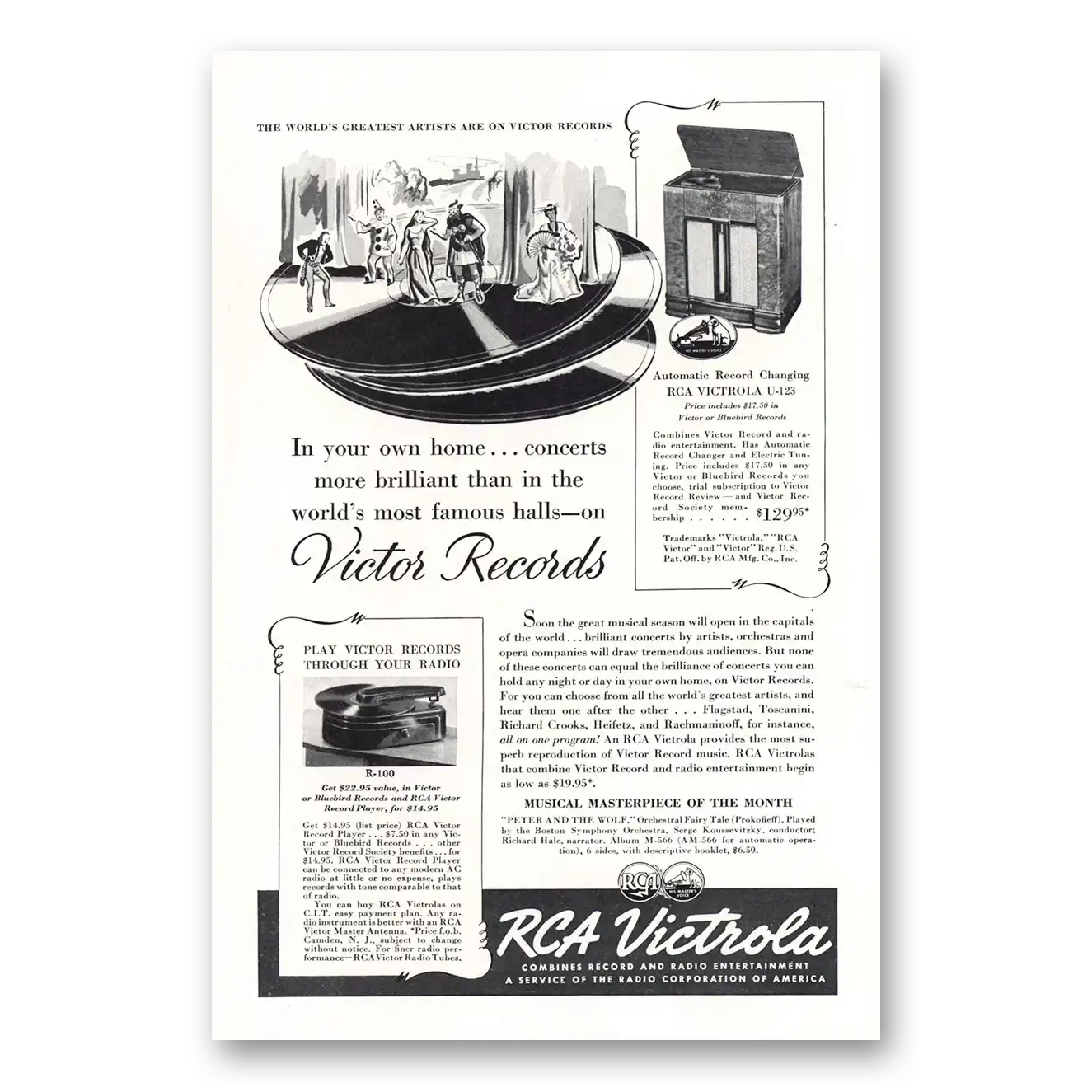 1939 RCA Victrola Phonograph Victrola More Brilliant Worlds Most Famous Halls Vintage Magazine Print Ad