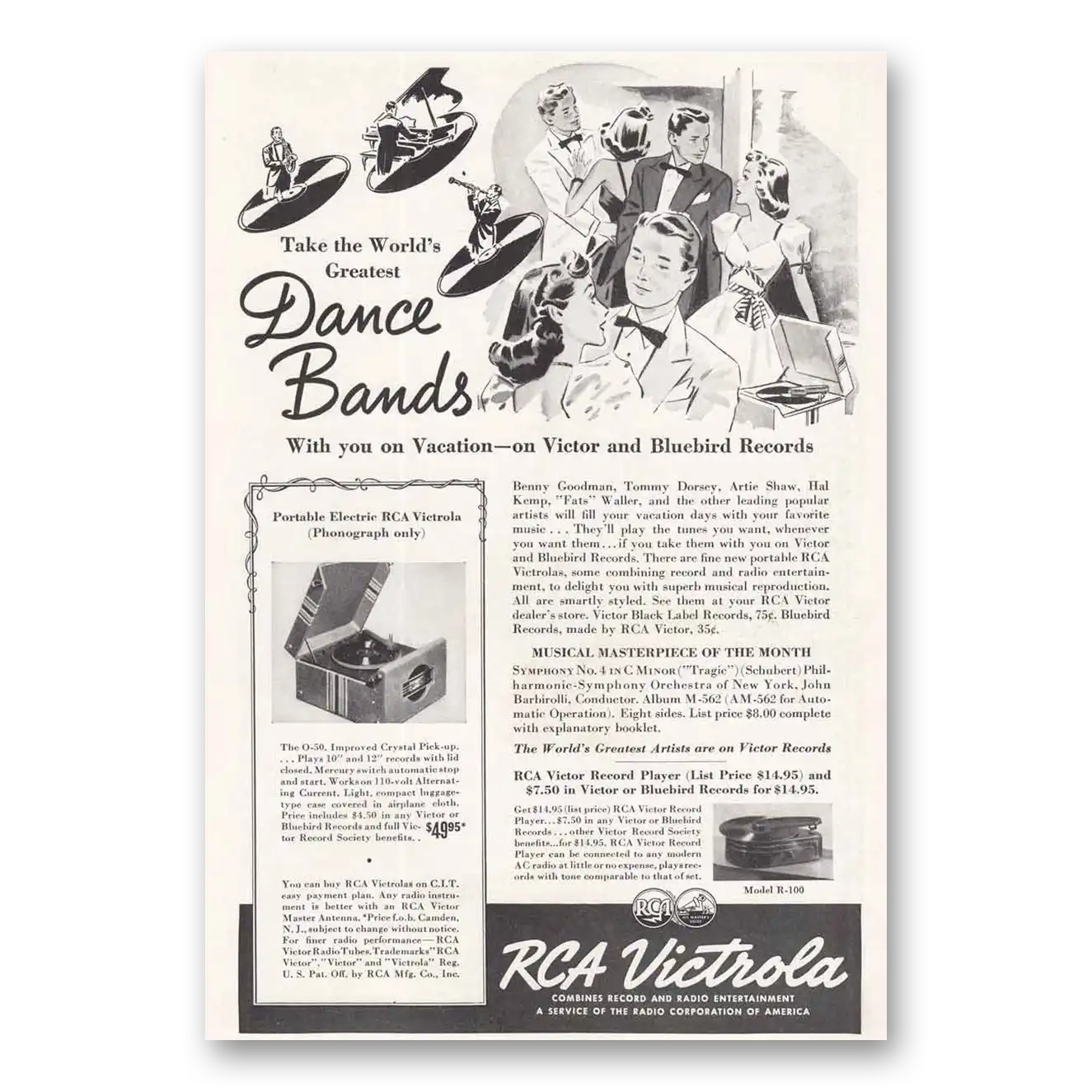 1939 RCA Victrola Phonograph Dance Bands Vintage Magazine Print Ad